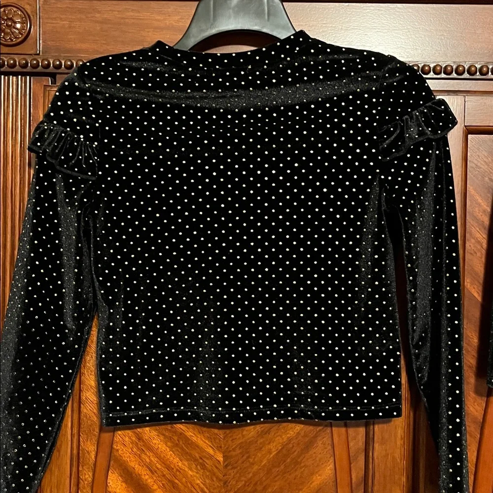 btween Black ‘Velvet Like’ Girl’s Skirt Set with Gold Polka Dots